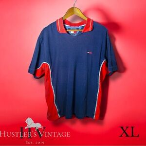 Vintage Tommy Hilfiger Navy and Red Polo Shirt
